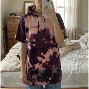 VTG Champion Hoodie Bleach Dye Acid Wash Men's XL Short Sleeve Gym Pump Cover